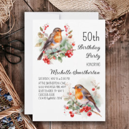 Invitación Pájaros Vintage Robin Redbreast 50 Cumpleaños