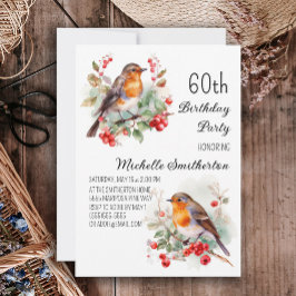 Invitación Pájaros Vintage Robin Redbreast 60 Cumpleaños