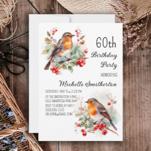 Invitación Pájaros Vintage Robin Redbreast 60 Cumpleaños