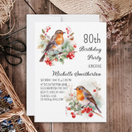 Invitación Pájaros Vintage Robin Redbreast 80 Cumpleaños