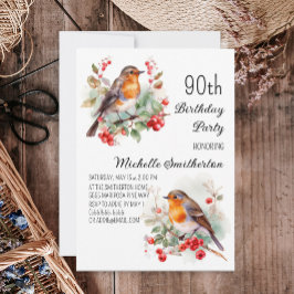 Invitación Pájaros Vintage Robin Redbreast 90 Cumpleaños