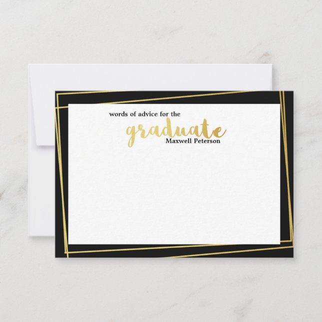 Invitación Palabra de consejo moderna en negro y dorado (Anverso)