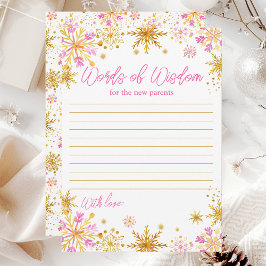 Invitación Palabras de sabiduría con copas de nieve rosas y d
