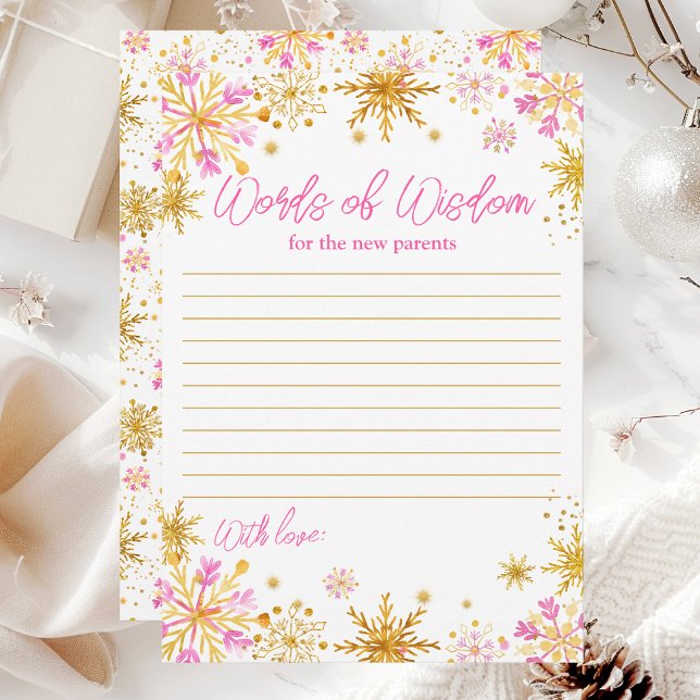 Invitación Palabras de sabiduría con copas de nieve rosas y d (Subido por el creador)