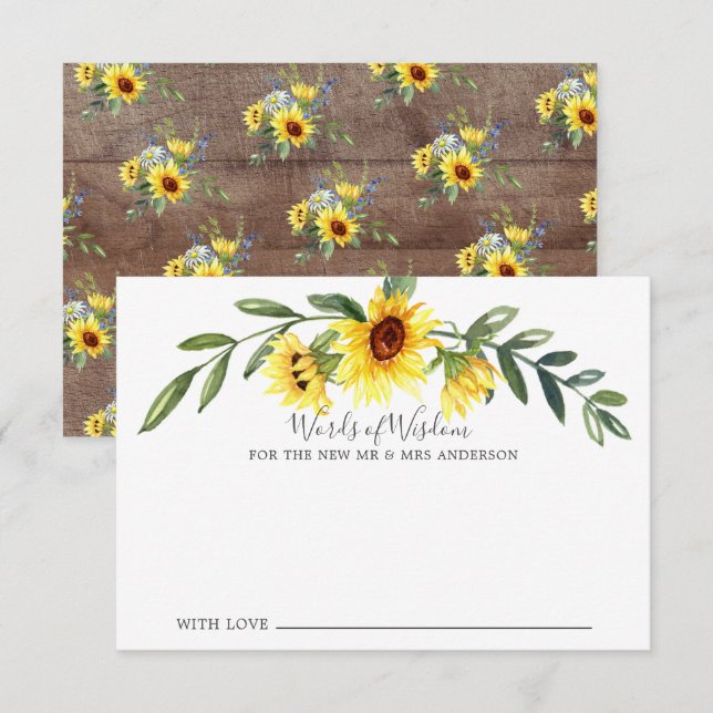 Invitación Palabras de sabiduría con la novia del girasol ama (Anverso / Reverso)