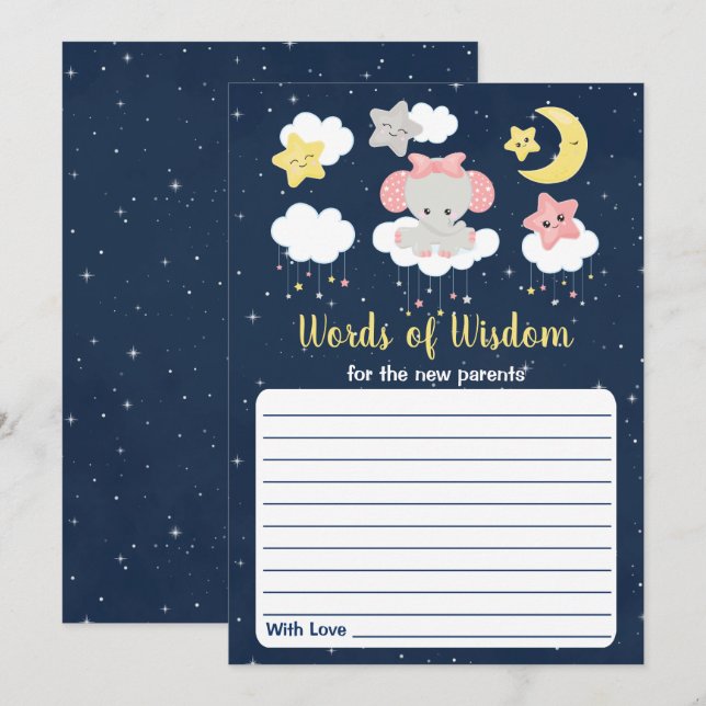 Invitación Palabras de sabiduría en Baby Shower de elefante r (Anverso / Reverso)
