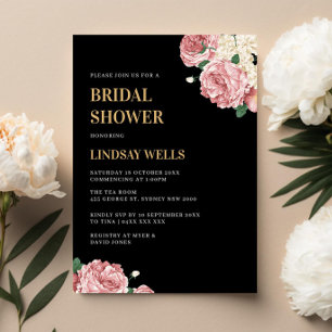 Invitación Palabras florales y Rosas en la ducha de novias ne