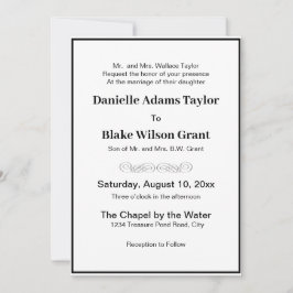 Invitación Palabras tradicionales elegantes Boda blanco y neg
