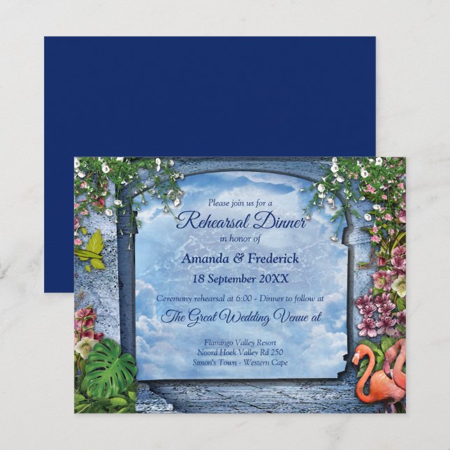Invitación Palacio de Mármol Azul de época tropical (Anverso / Reverso)