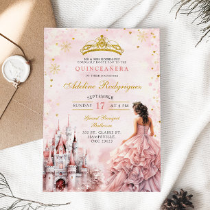 Invitación Palacio del Castillo Rosa Quinceanera Cumpleaños M