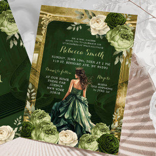 Invitación Palacio Gran Real Sage y Verde Cazador Mis Quince