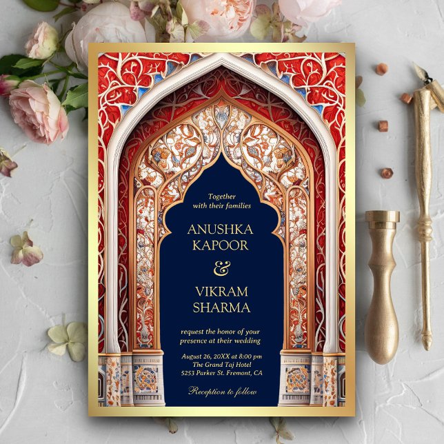 Invitación Palacio Real Arco Rojo Foto Azul Boda Indio (Subido por el creador)