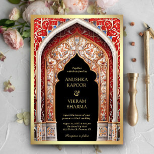 Invitación Palacio Real Arco Rojo Foto Boda Negra India