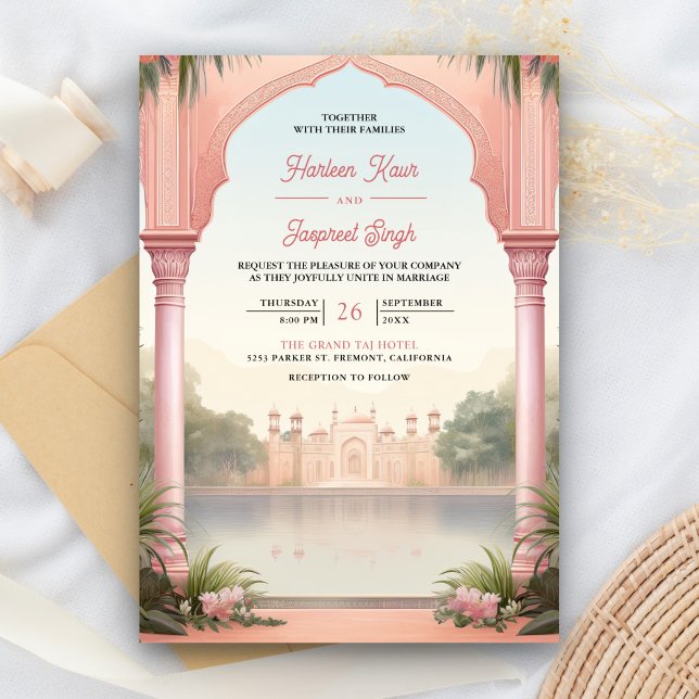 Invitación Palacio Real Indio de Flores Rosa en un solo Boda (Subido por el creador)