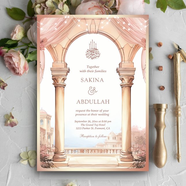 Invitación Palacio Soñador Arco Rosa Código QR Boda Musulmana (Subido por el creador)