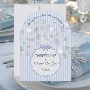 Invitación Pale Azul Pastel Raya Caprichoso Navidad Plata