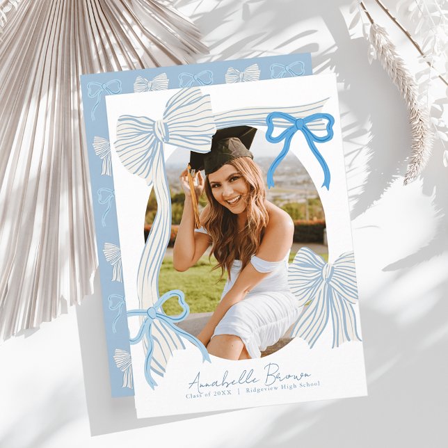Invitación Pale Blue Bows Photo Graduation Announcement (Subido por el creador)