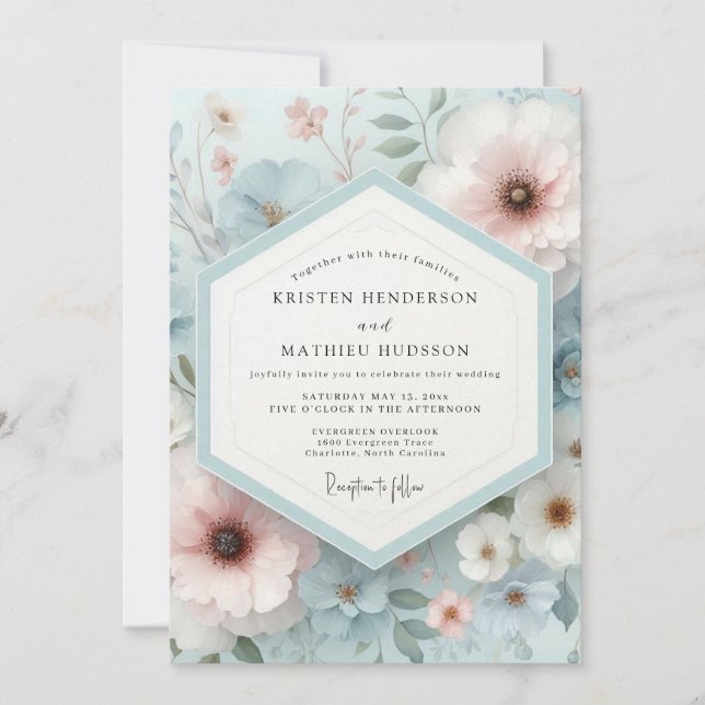 Invitación Pale Blue Floral Dream Wedding (Anverso)