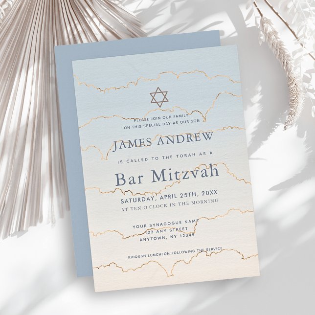 Invitación Pale Blue Gold Linings Bar Mitzvah (Subido por el creador)