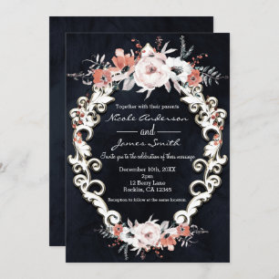 Invitación Pale Floral Dark Chalk Elegante Boda de Invierno