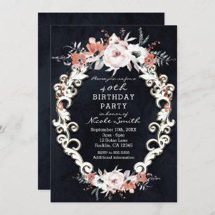 Invitación Pale Floral Dark Chalk Elegante fiesta de cumpleañ