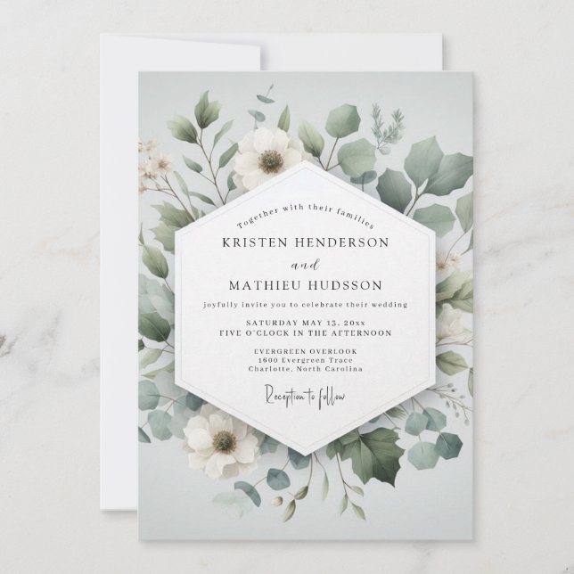 Invitación Pale Green Botanical Romance Wedding (Anverso)