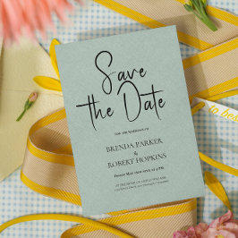 Invitación Pale Green Linen Simple Black Script Guardar La Fe