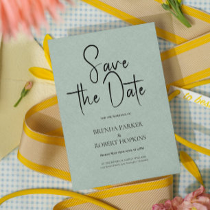 Invitación Pale Green Linen Simple Black Script Guardar La Fe