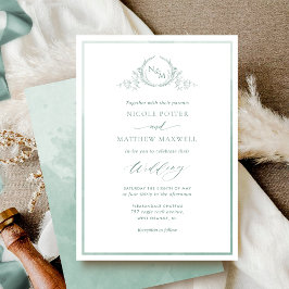 Invitación Pale Green Watercolor, Elegant Monogram Wedding