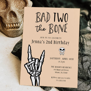 Invitación Pale Peach Bad Two The Bone 2Birthday Fiesta