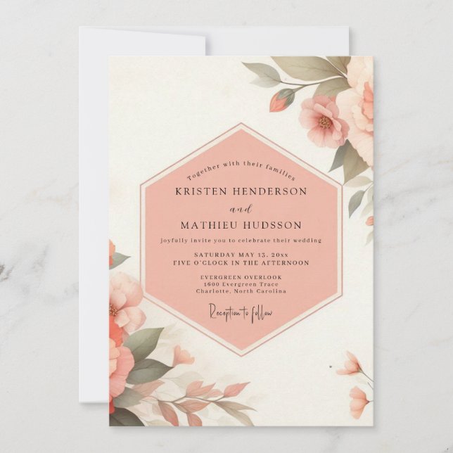 Invitación Pale Peach Floral Romance Wedding (Anverso)