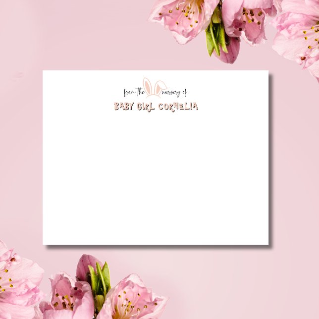 Invitación Pale Pink Bunny Ears Nursery Stationery Note Card (Subido por el creador)