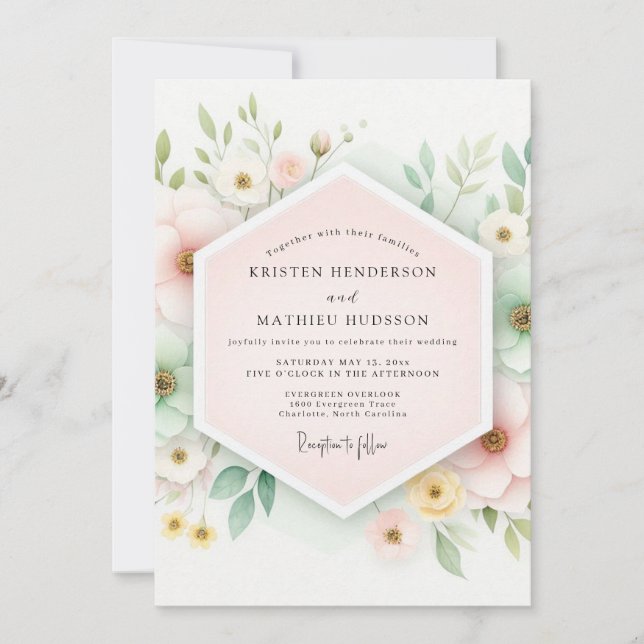 Invitación Pale Pink Floral Whimsy Wedding (Anverso)