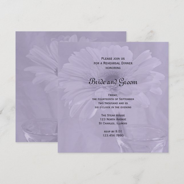Invitación Pale Purple Gerber Daisy Boda Ensayo Cena (Anverso / Reverso)