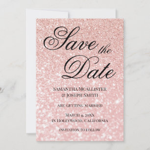 Invitación Pale Rose Gold Bokeh Glitter Salva la Fecha