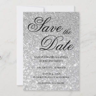 Invitación Pale Silver Bokeh Glitter Guardar la Fecha