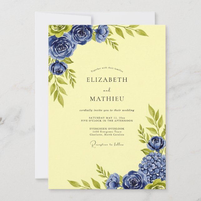 Invitación Pale Yellow Elegant Botanical Summer Wedding (Anverso)