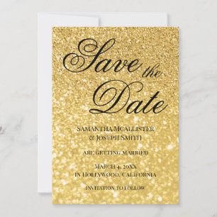 Invitación Pale Yellow Gold Bokeh Glitter Save the Date
