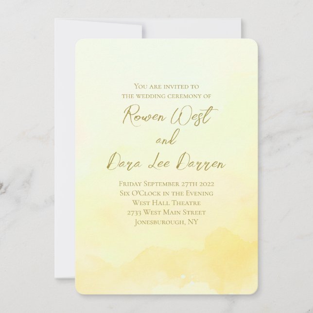 Invitación Pale Yellow Watercolor Ombre Painting Wedding (Anverso)