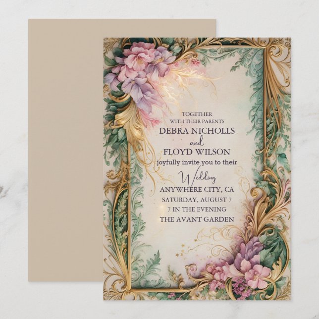 Invitación paleta acuarela rica espectro de rosa pastel (Anverso / Reverso)