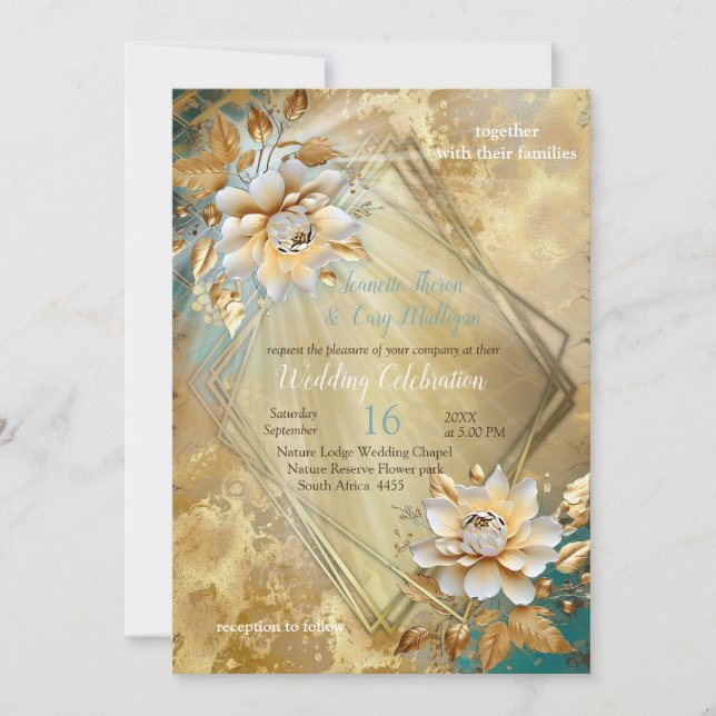 Invitación Paleta azul claro en diseño de barriga dorada (Anverso)