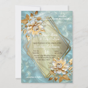 Invitación Paleta azul claro en un diseño de barbacoa de oro
