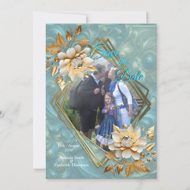Invitación Paleta azul claro en un diseño de barbacoa de oro  (Anverso)