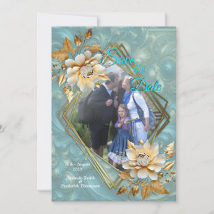 Invitación Paleta azul claro en un diseño de barbacoa de oro 