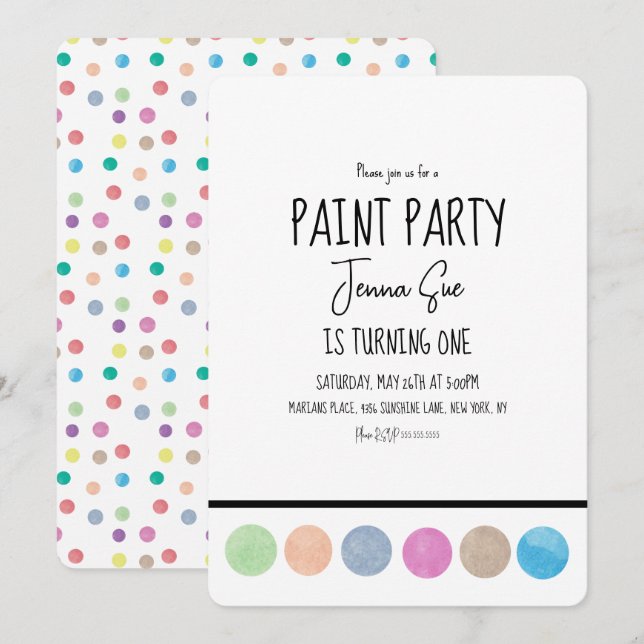 Invitación Paleta de acuarela para fiesta de pintura cumpleañ (Anverso / Reverso)