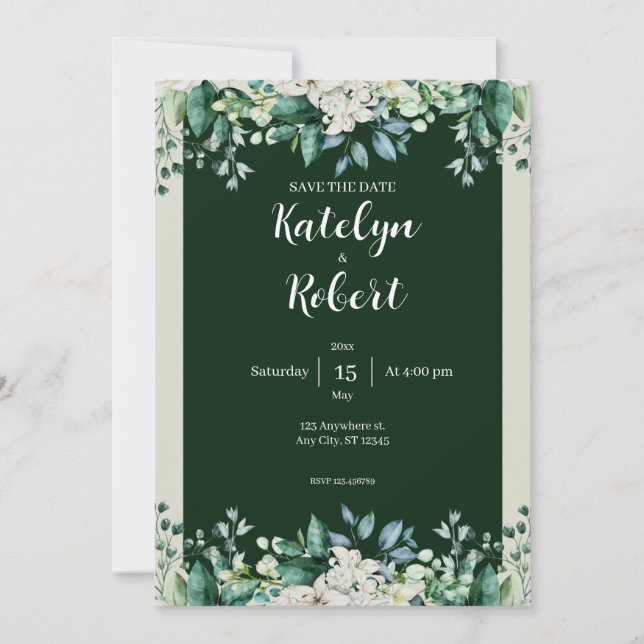 Invitación Paleta de acuarela verde de Boda de amor (Anverso)