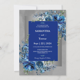 Invitación Paleta de boda Susurros de plata, flores de azul