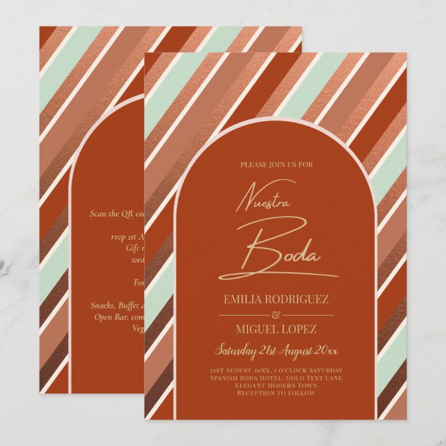 Invitación Paleta de colores Cinnamon Sage Terracotta Boda (Anverso / Reverso)