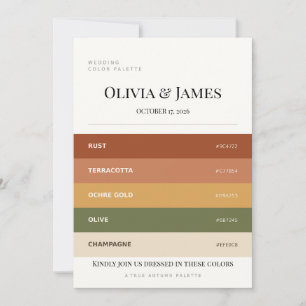 Invitación Paleta de Colores de Boda de Otoño Terracota Códig