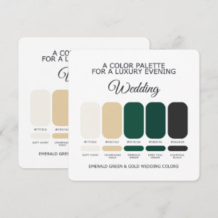 Invitación Paleta de Colores de Boda Verde Esmeralda y Dorado